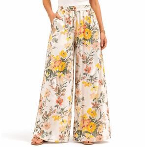 LOFT Outlet Floral Wide Leg Crop Pants Large Pull On Elastic Waist Spring